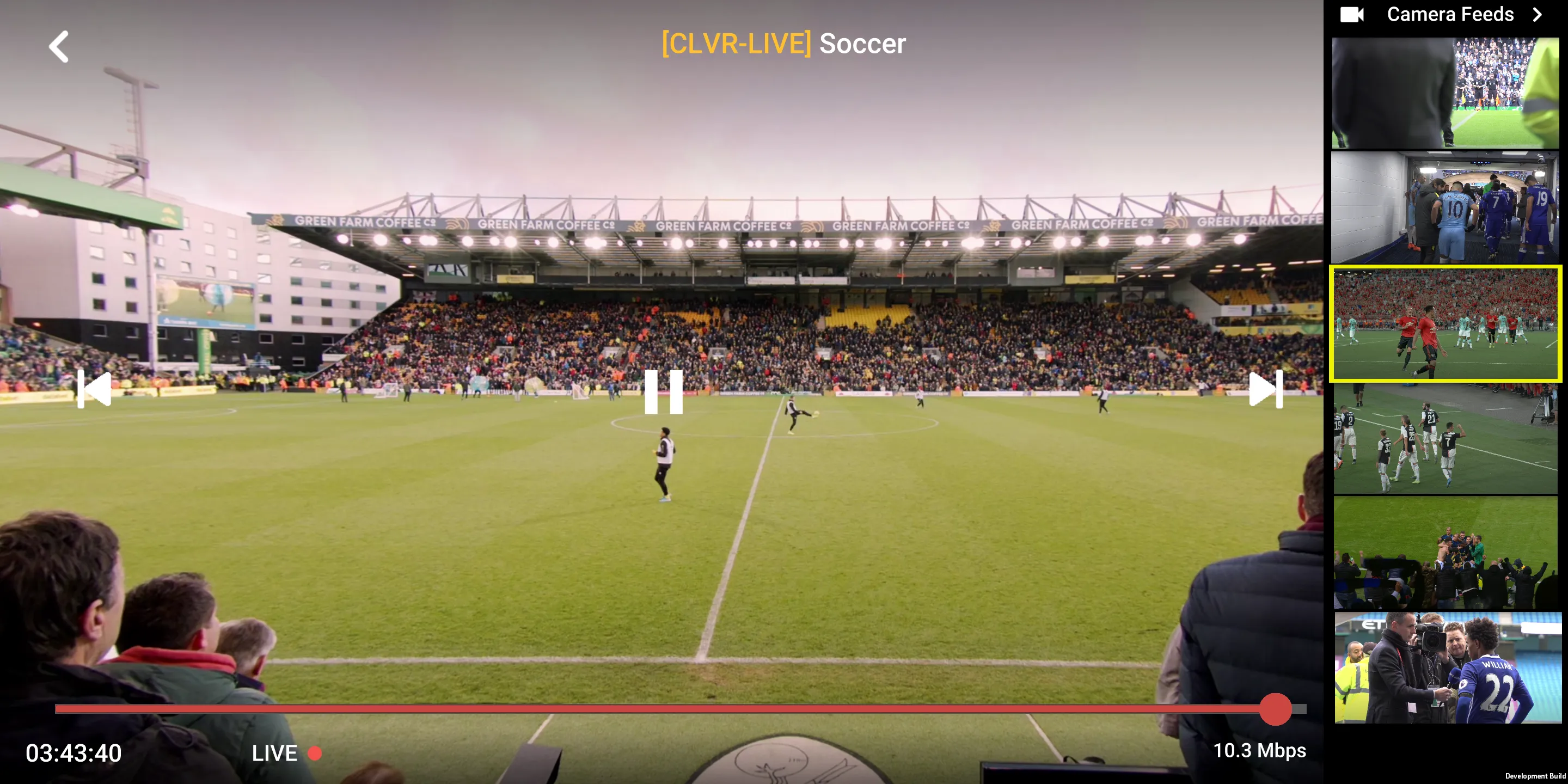 Flat-screen multiview of a football match with extra camera feeds in a sidebar