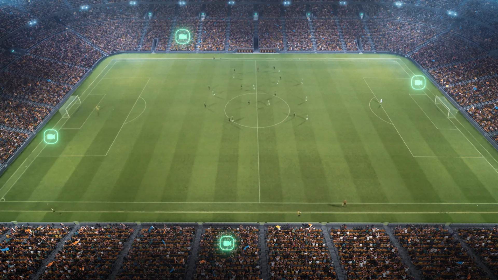 VR view of an empty football stadium from the stands