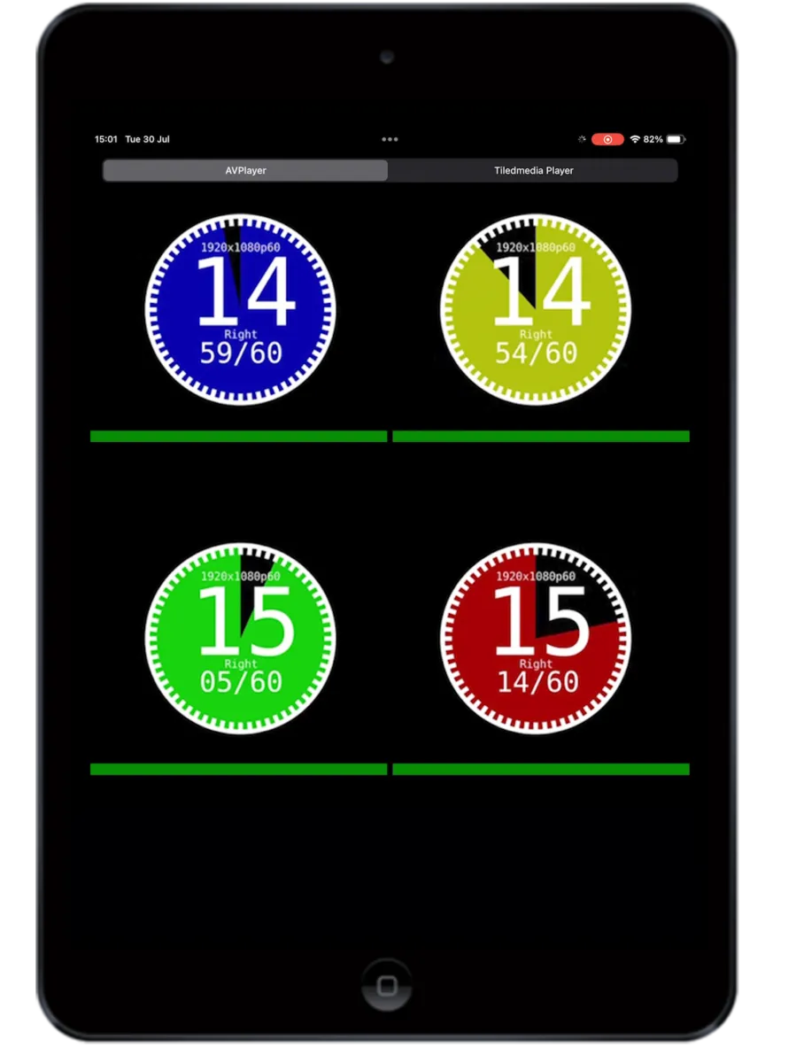 Tablet showing four countdown timers running out of sync across players