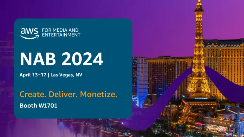 AWS banner for NAB 2024 in Las Vegas, booth W1701