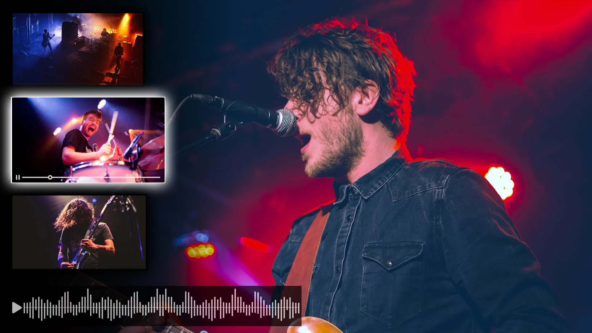 Multiview of a live concert, with the singer on the main feed and extra stage angles