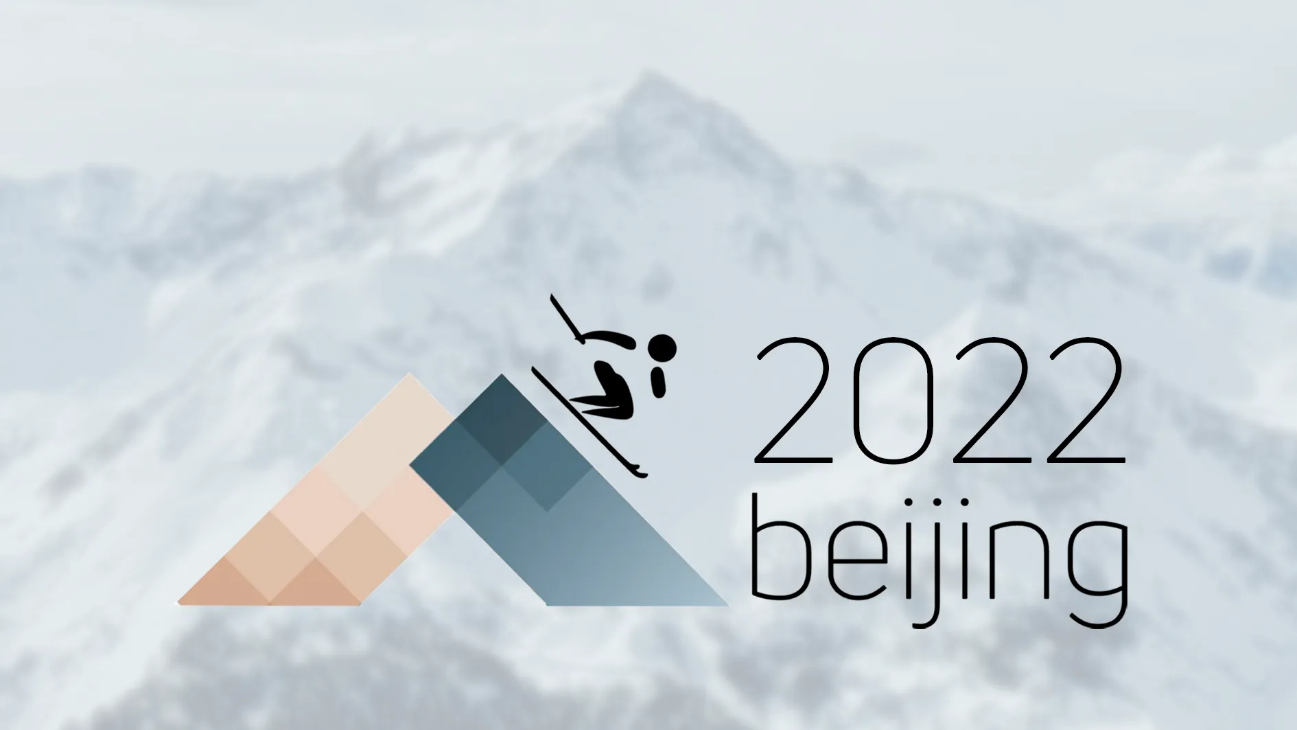 Beijing 2022 Olympic graphic with a skier on a mountain backdrop