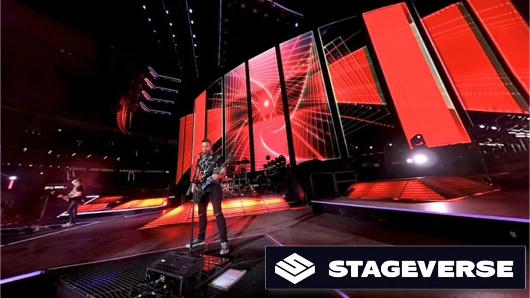 Stageverse concert experience, a performer on a stage of red LED screens
