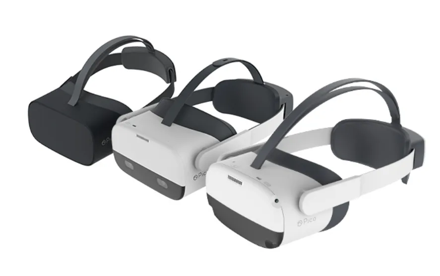 Three generations of Pico VR headsets side by side