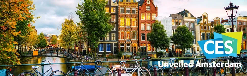 CES Unveiled Amsterdam banner over an Amsterdam canal