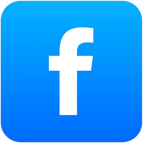 Facebook app icon with black lowercase f on a blue gradient square background.