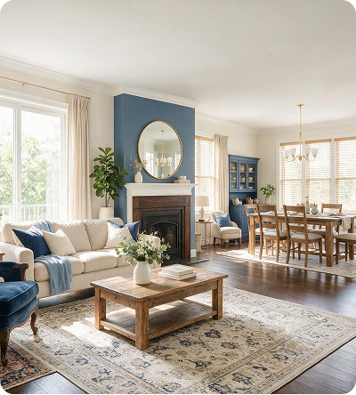 fresh professional paint job on walls in a family room