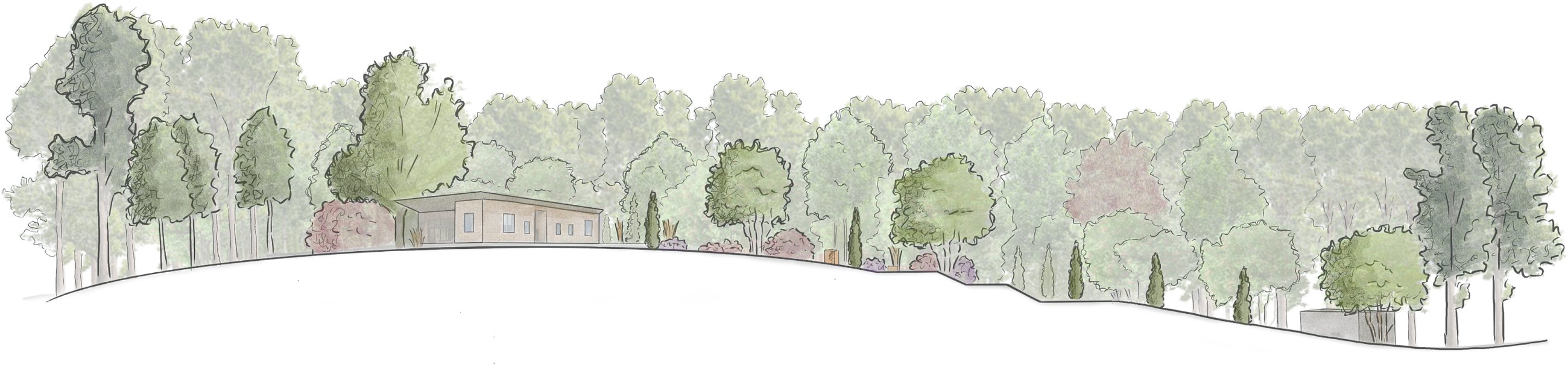 A drawn cross-section through the valley, showing the new steps and paths