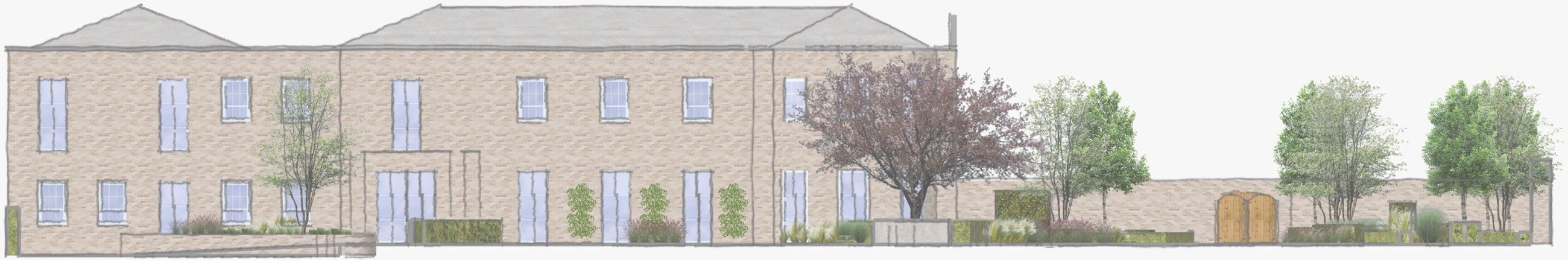 A Georgian brick cottage with planting brought right up to the door
