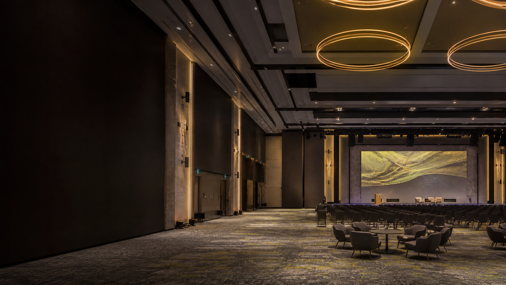 Conference and event venue with integrated audiovisual systems