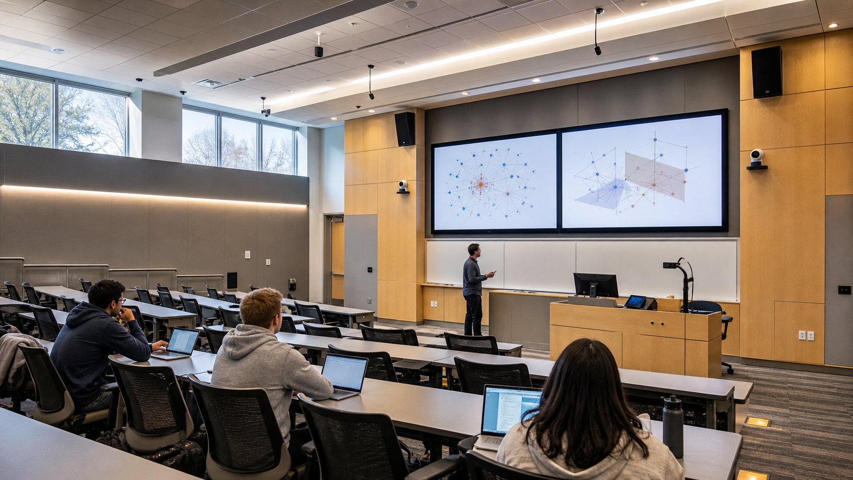 University classroom with integrated Extron audiovisual presentation systems