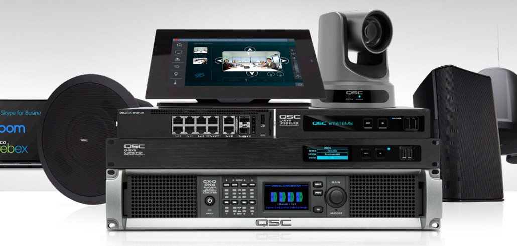 Q-SYS audio, video, and control platform hardware for collaboration and building automation