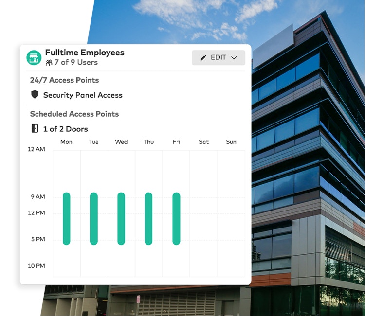 Alarm.com for Business commercial access schedule and user management interface