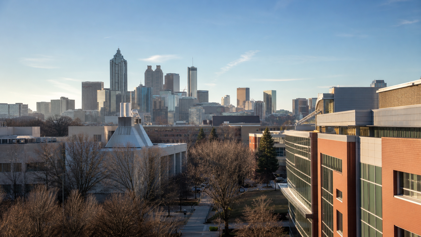 Illustrative winter skyline view of the Georgia Tech area and Midtown Atlanta near SREB headquarters