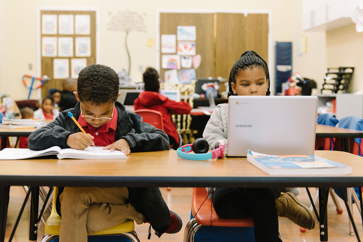 Downtown Academy students working in a classroom