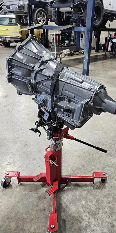 Rebuilt transmission on a jack at Top Notch Transmissions
