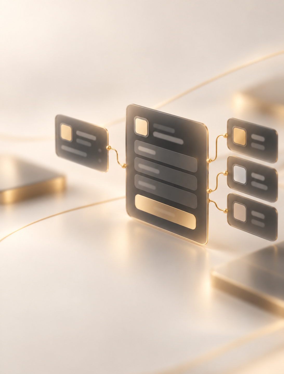 An abstract connected workflow with softly illuminated interfaces