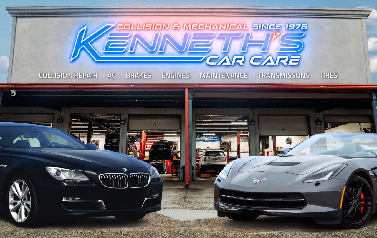 Kenneth's Car Care team in front of the Kingwood, TX collision & mechanical shop