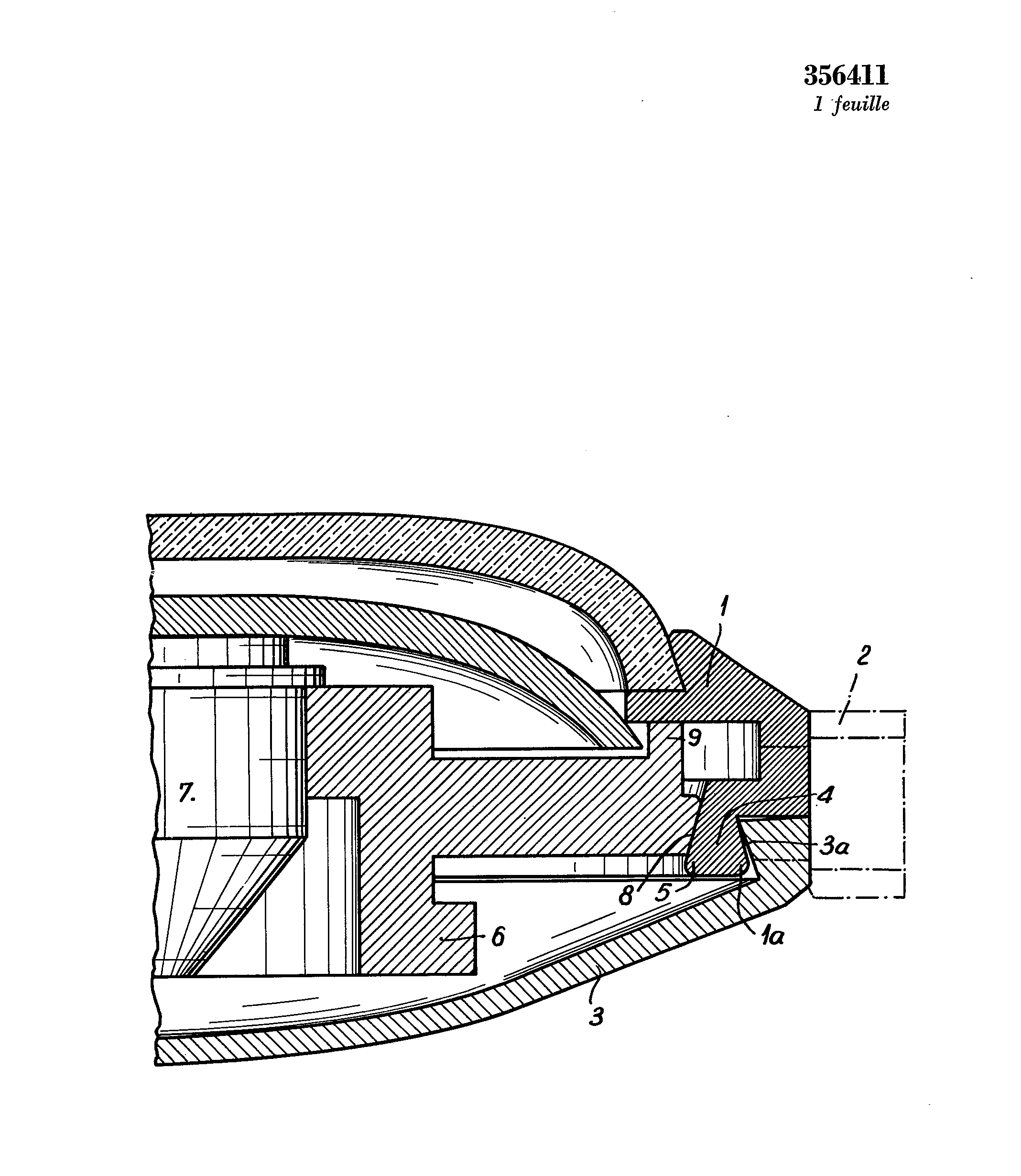 Swiss Patent CH356411A diagram, conical case and casing frame interface