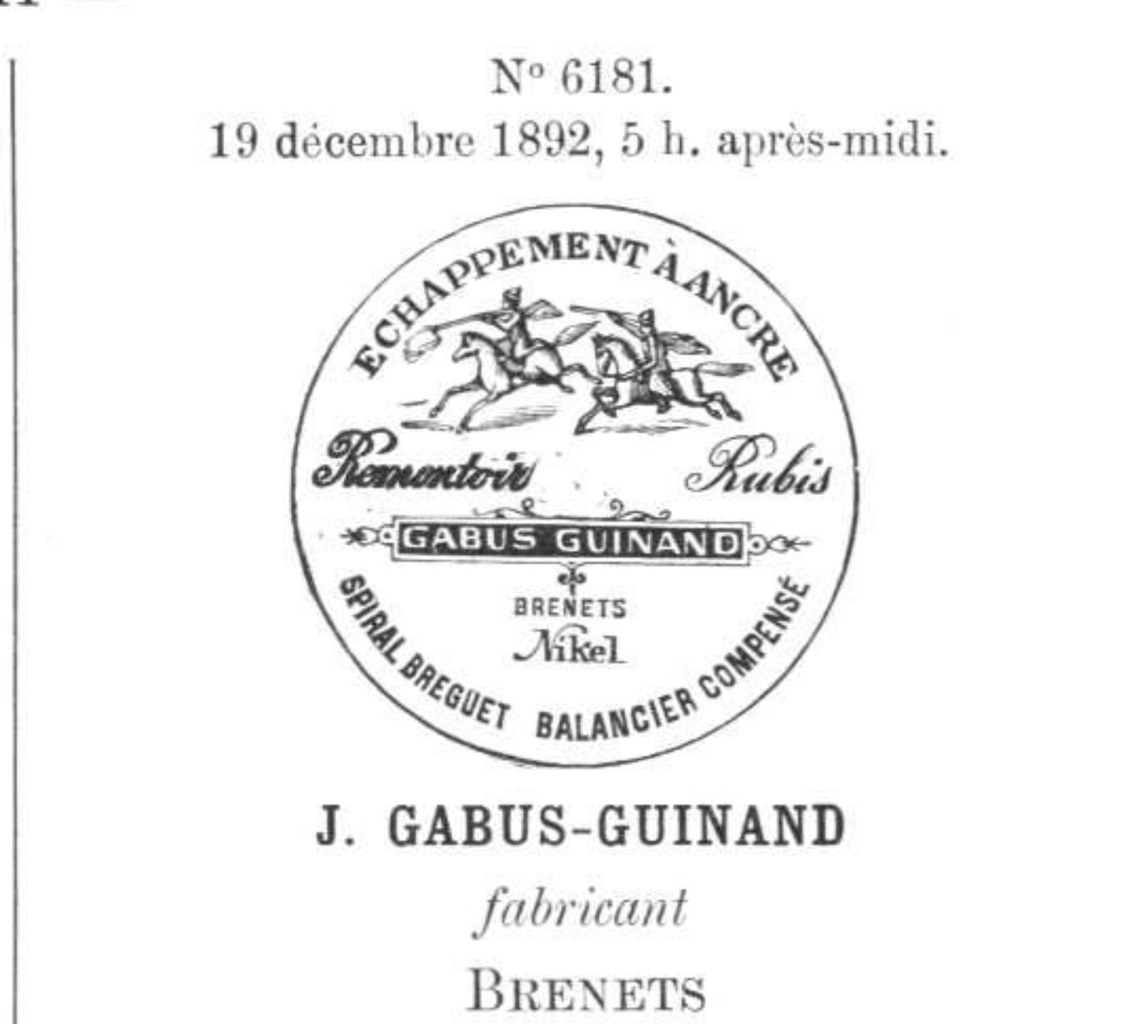 Gabus-Guinand trademark No. 6181, 1892