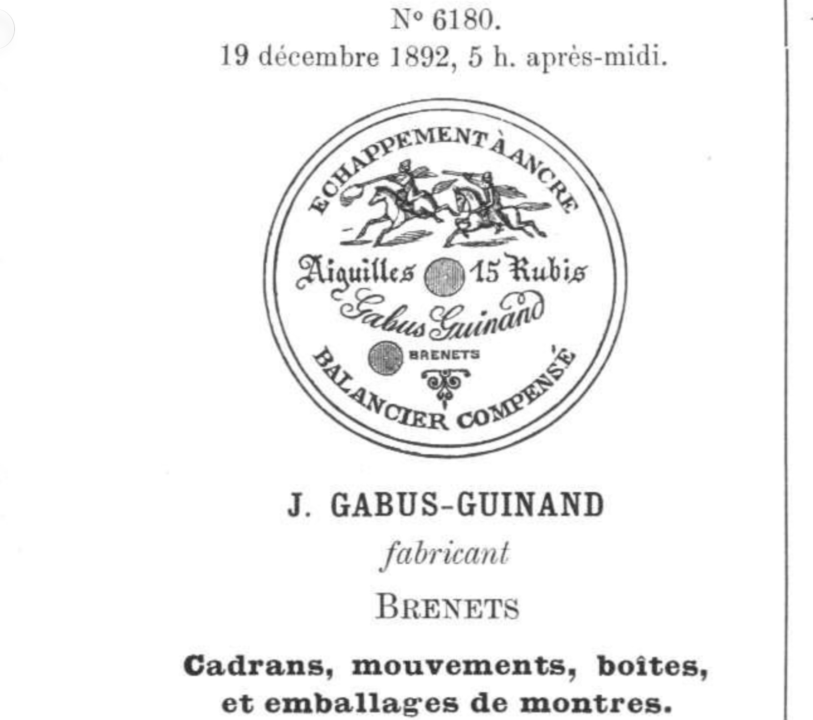 Gabus-Guinand trademark No. 6180, 1892
