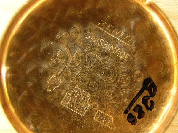 Zenith ladies' watch caseback, Gabus Frères mark №141