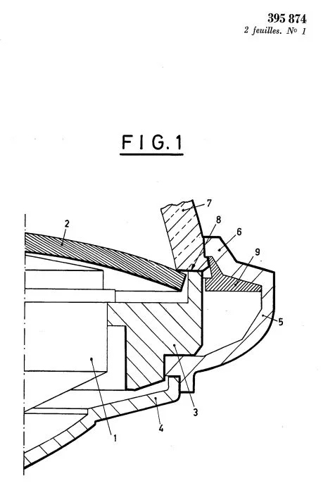 Swiss Patent CH395874 diagram, Fig. 1, waterproof watch case crystal seal