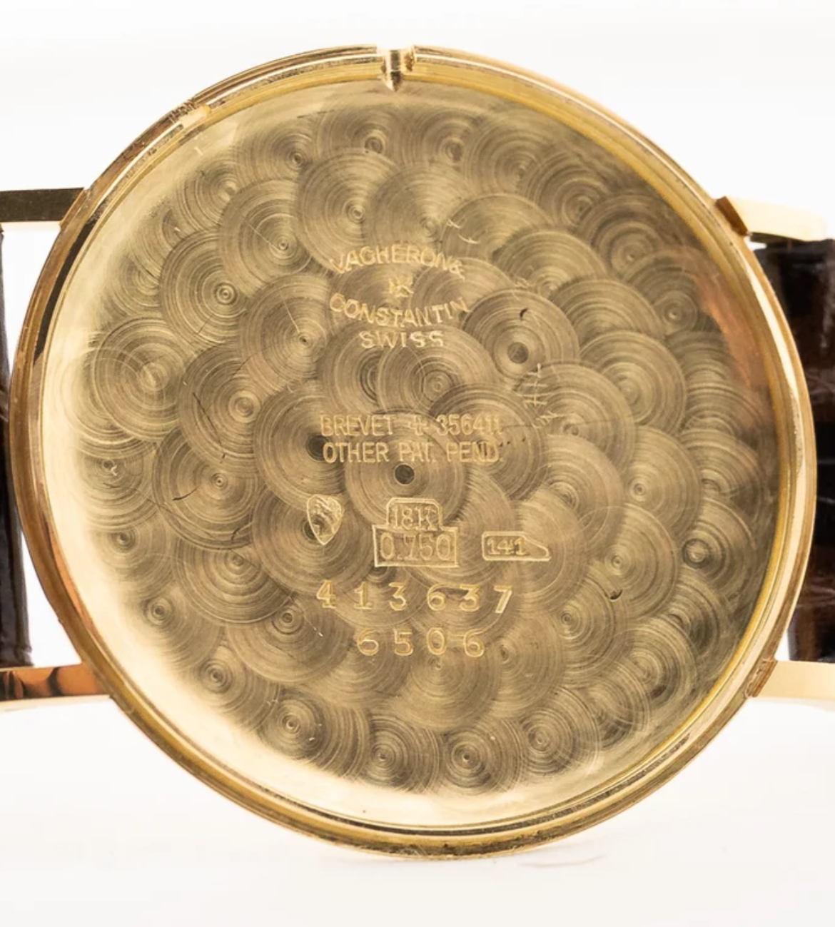 Vacheron Constantin Ref. 6506 caseback showing 18K 0.750 and the Hammerhead №141