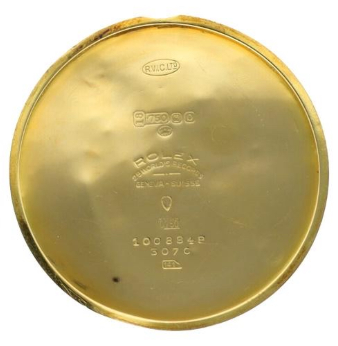 Rolex Ref. 3070 caseback, showing the No. 141 mark