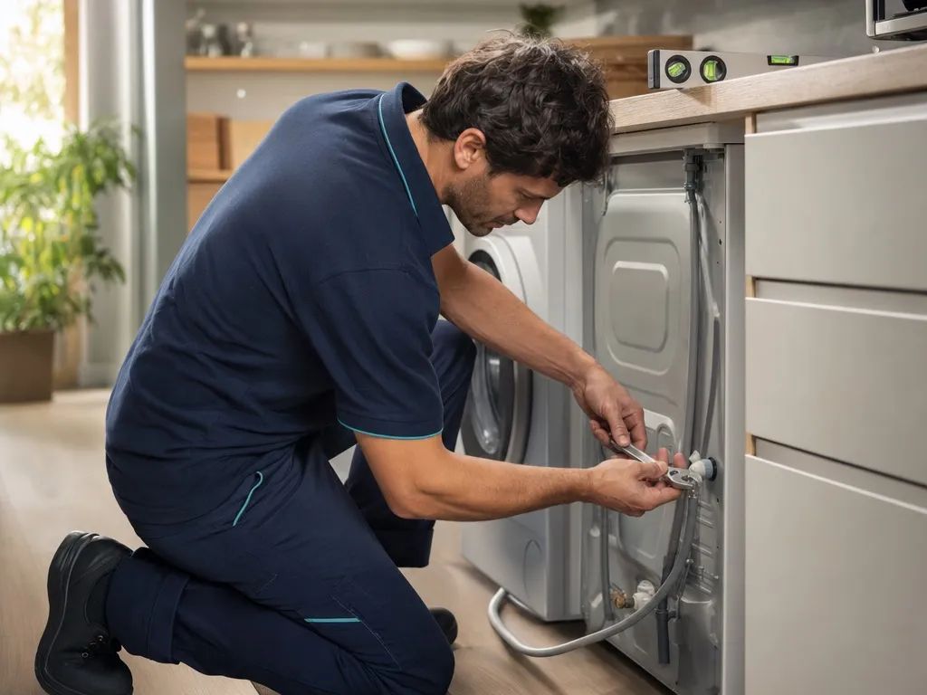 Technicien mettant en service un appareil électroménager