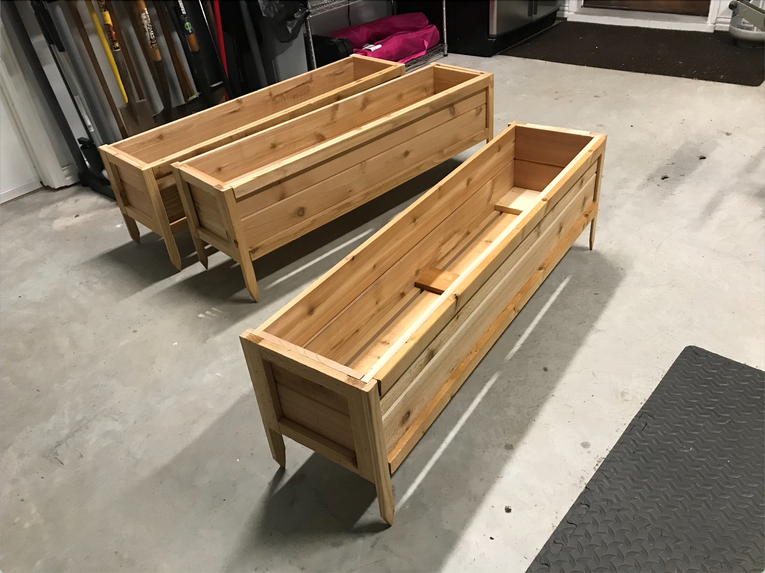 Set of three custom cedar planter boxes