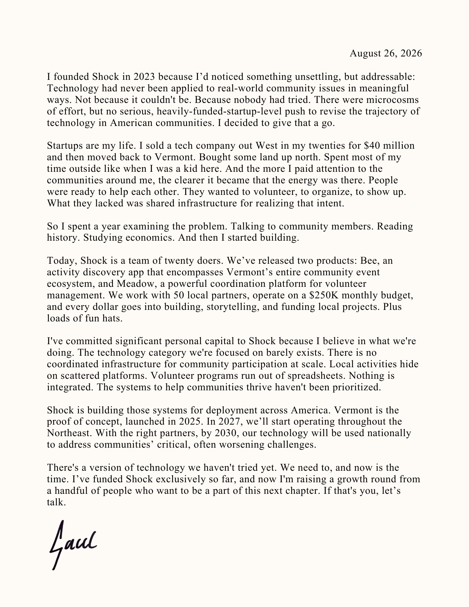 Handwritten letter from Saul Costa