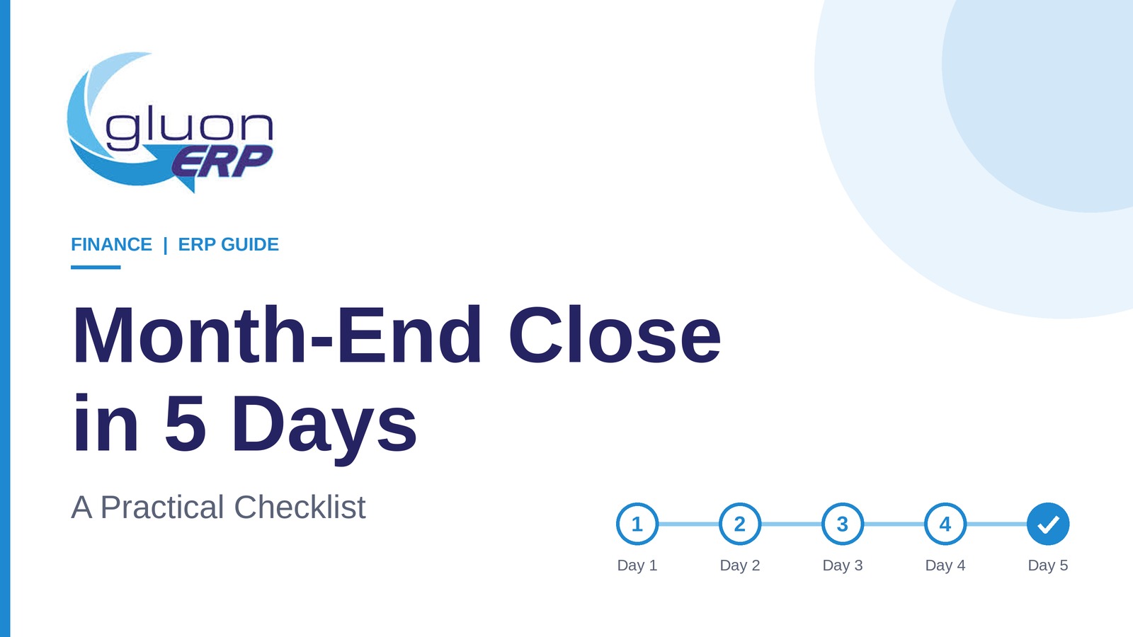 Month-end close checklist cover image showing a 5-day timeline with the Gluon ERP logo