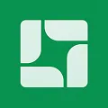 Stylized white geometric shape forming a square on green background.
