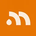 White stylized RSS feed icon on a solid orange background.