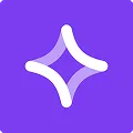 White four-point star sparkle icon on a purple background.
