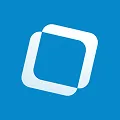Abstract white overlapping squares on a solid blue background.