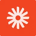 White radial loading spinner icon on an orange square background.