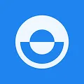 Blue icon with a white circular design featuring a half-filled circle within.