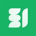 Stylized white geometric shapes on a green gradient background.