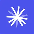 White starburst shape with ten spikes on a blue square background
