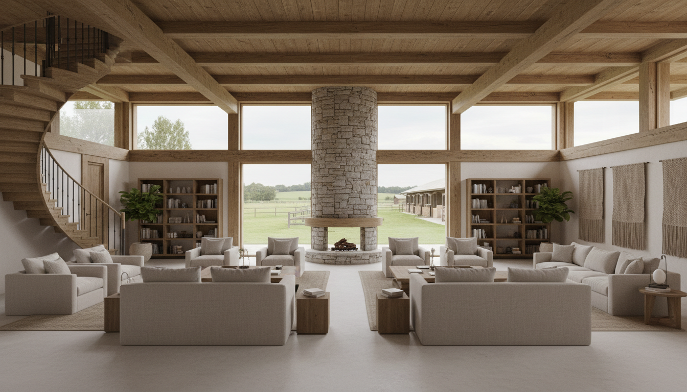 Wide angle view of a digital 3D model of an equestrian property