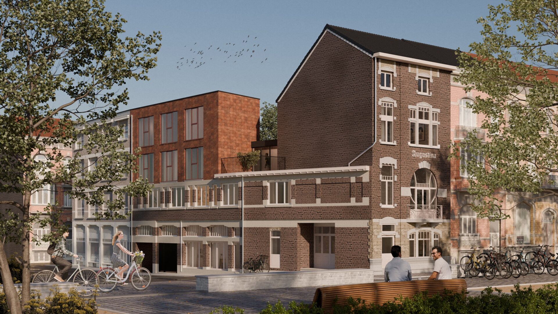 Beschermde gevel aan het Leopoldplein in Hasselt, omgevormd tot studentenkamers
