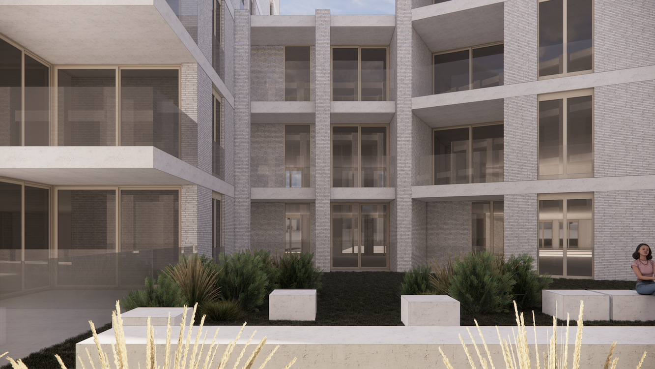 Render van de meergezinswoningen met handelspand in Hasselt