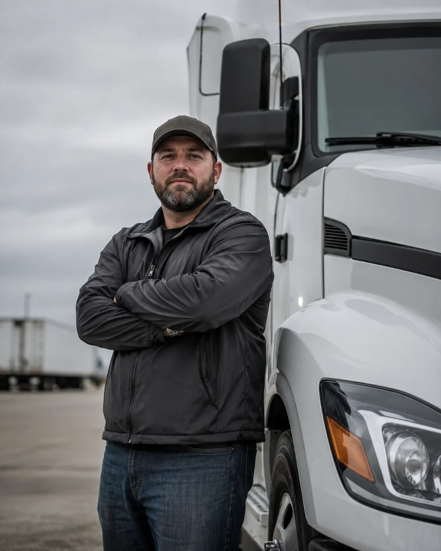 Driver beside a Merica Express truck