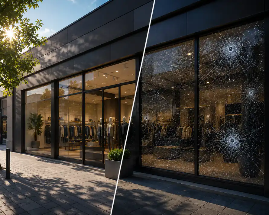 Film de sécurité anti-effraction sur une vitrine