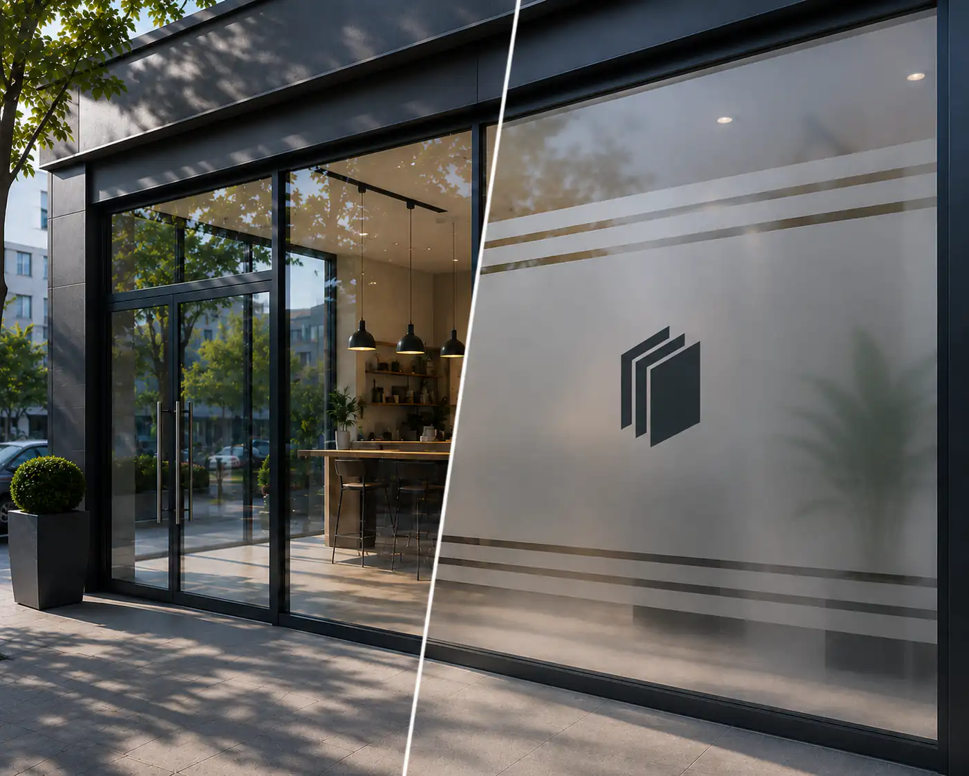Vitrophanie posée sur la vitrine d'une boutique