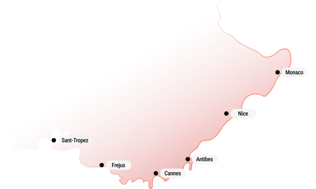 Carte des zones desservies : Alpes-Maritimes, Monaco et Var