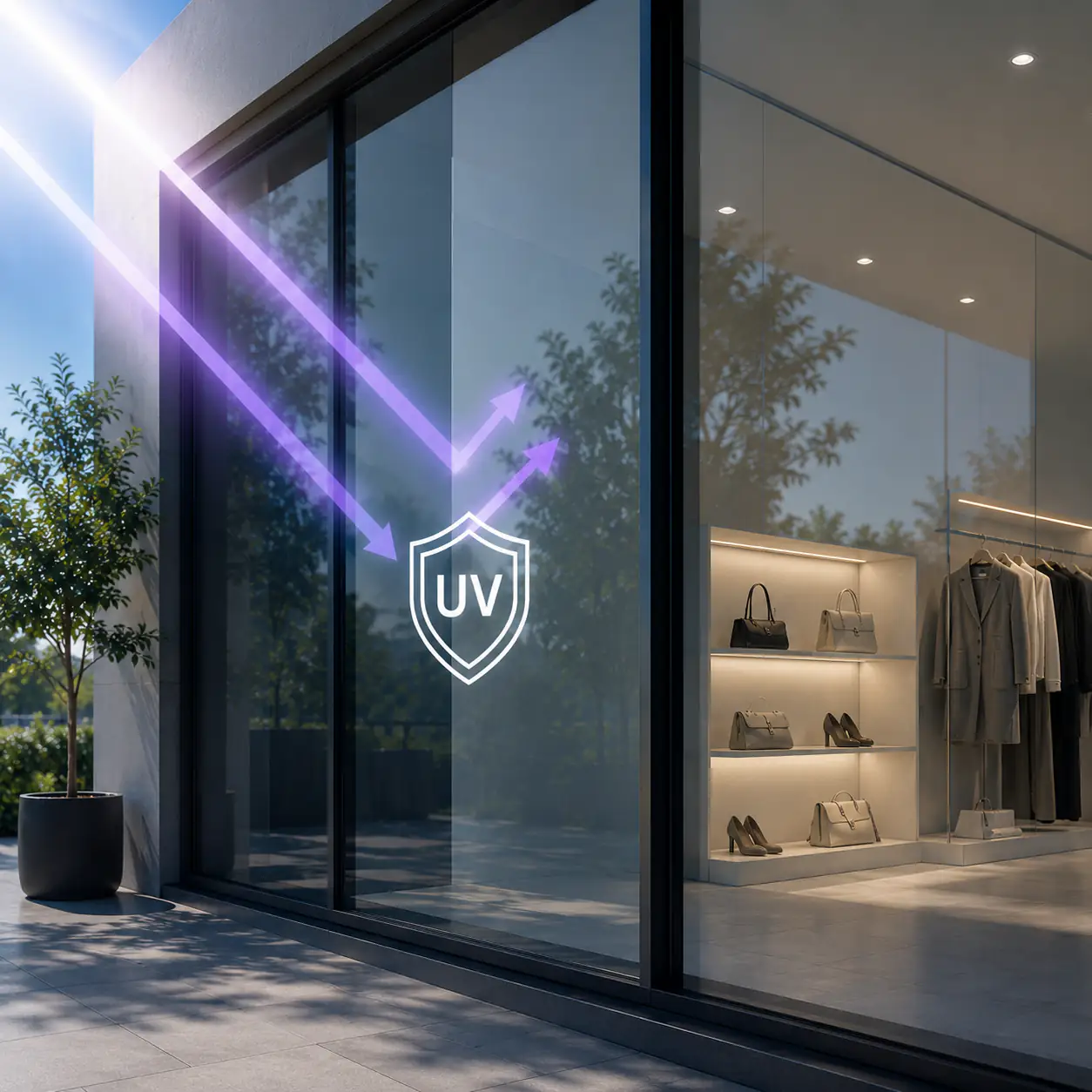Film anti-UV protégeant une vitrine de boutique