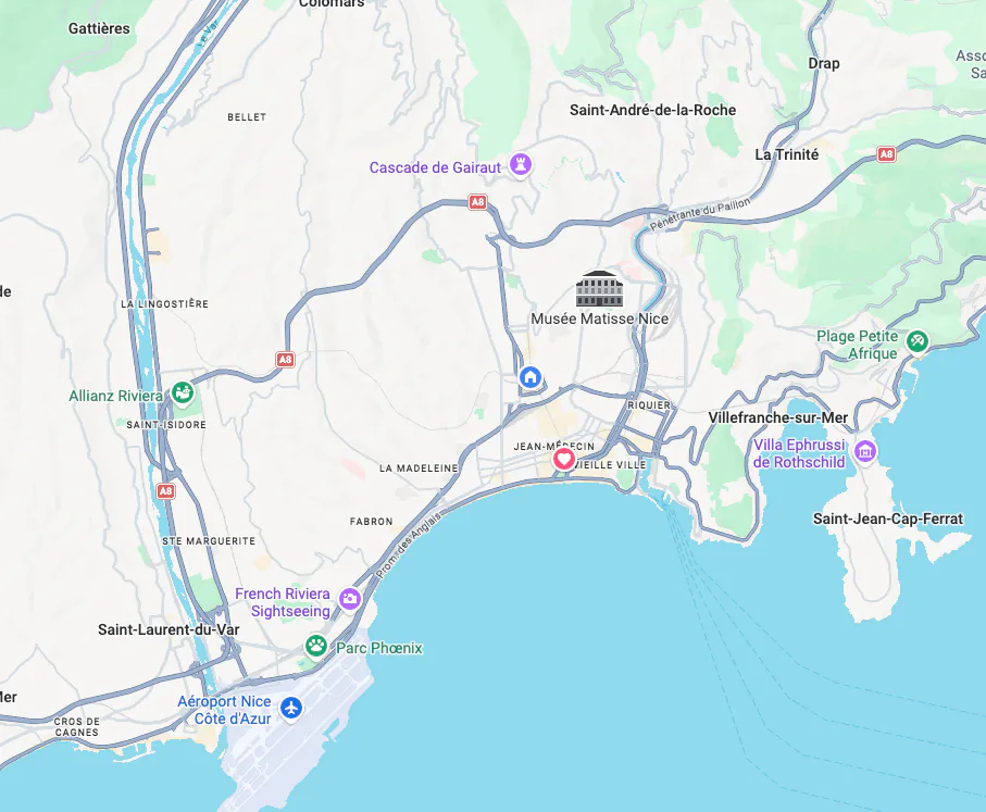 Carte de la zone d'intervention Techwrap autour de Nice